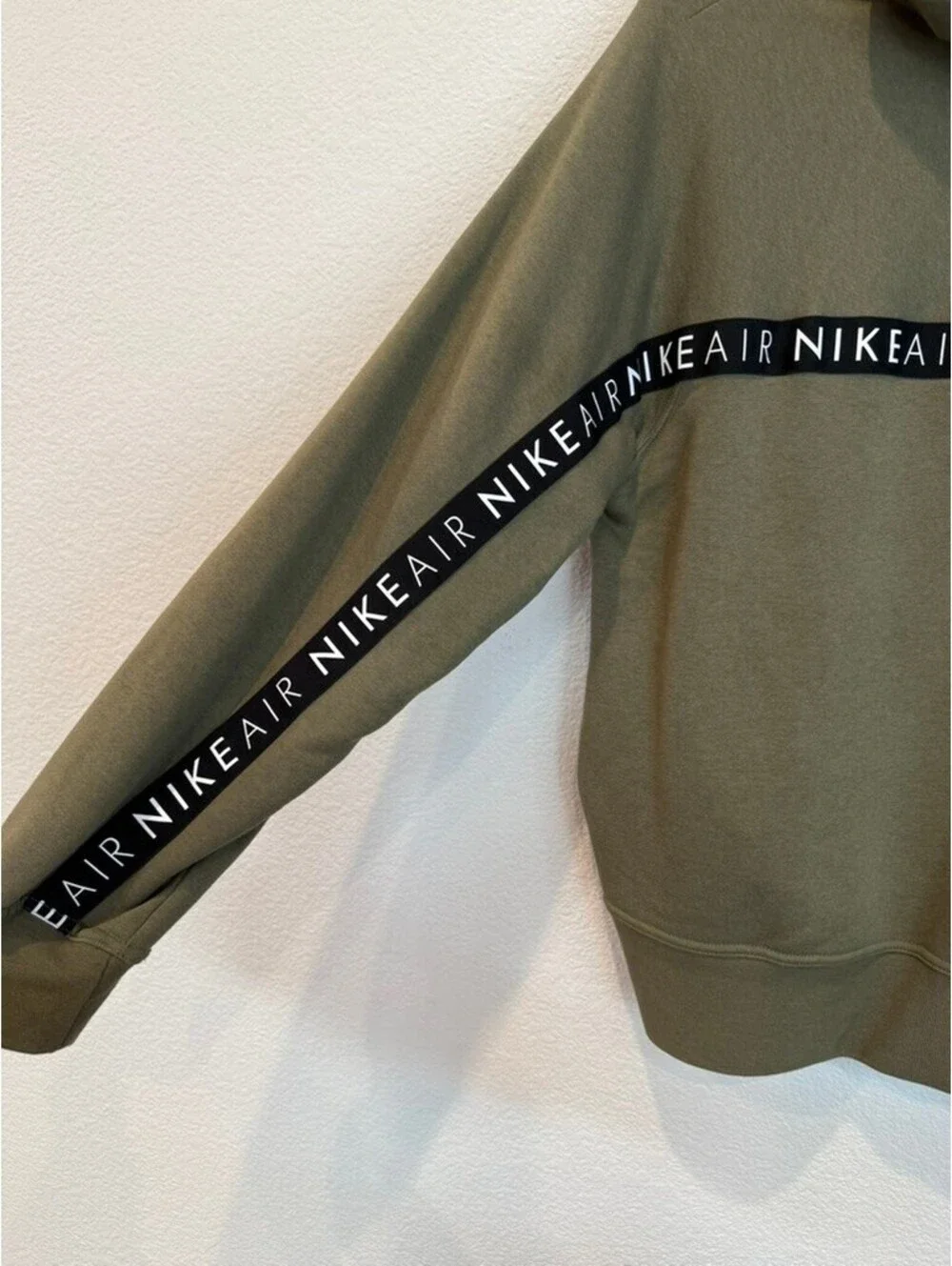 Nike Air Olive Green Hoodie Sweatshirt Size Large with Logo Tape Detail